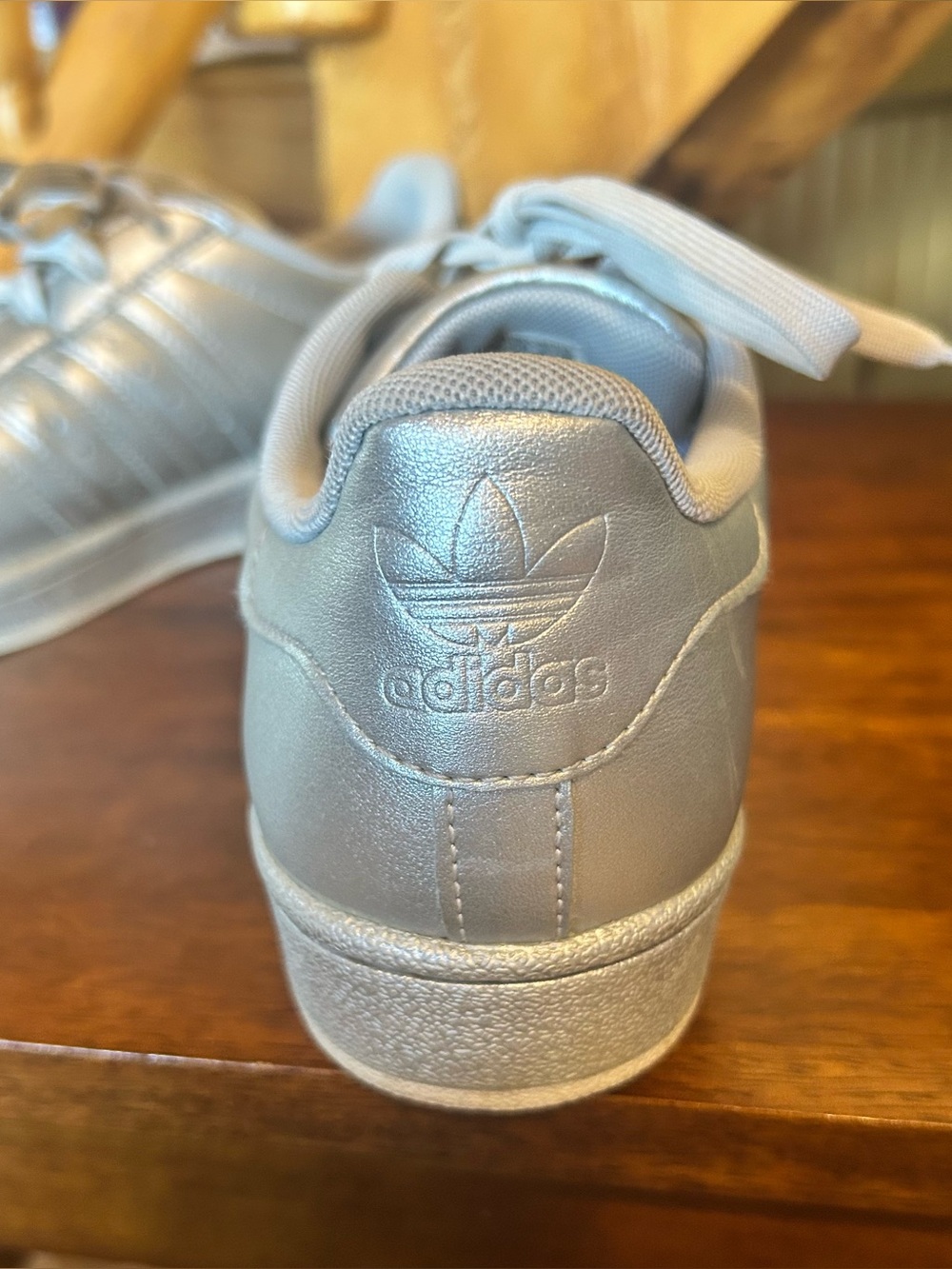 Adidas metallic Silver Low-Top Superstar Sneakers size 7